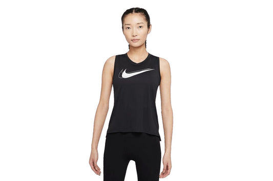 Nike Women's Dri FIT Swoosh Run Tank (Black/Reflective Silver, Size L)