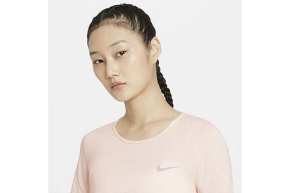 Nike Women's Dri-FIT Run Short Sleeve Top (Pale Coral/Black/Reflective Silver, Size XL)