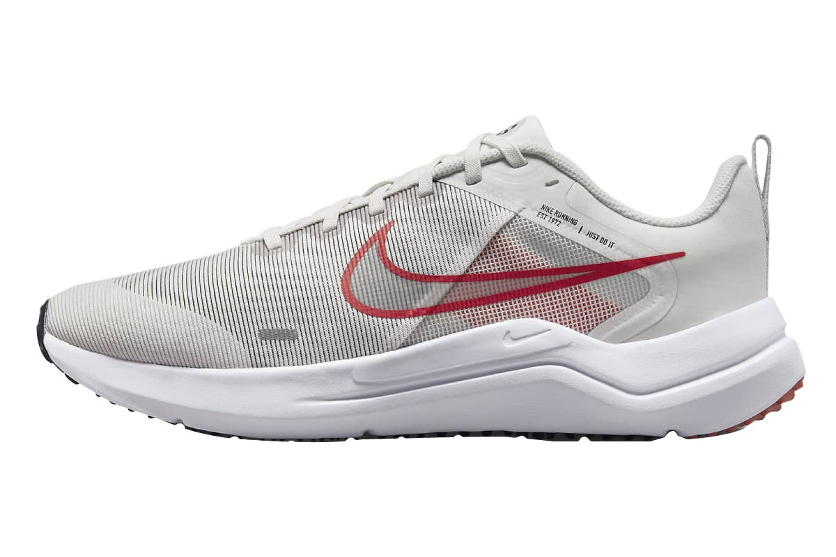 Nike Men's Downshifter 12 Road Running Shoes (Platinum Tint/White/Light Crimson; Size 9.5 US)