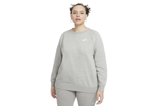 Nike Women's Nike Sportswear Essential Plus Fleece Crew Sweatshirt (Dark Grey Heather/White, Size 2X)