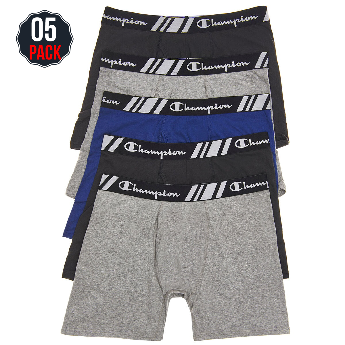 Champion Men's Boxer 5 Pack Charcoal Black Large