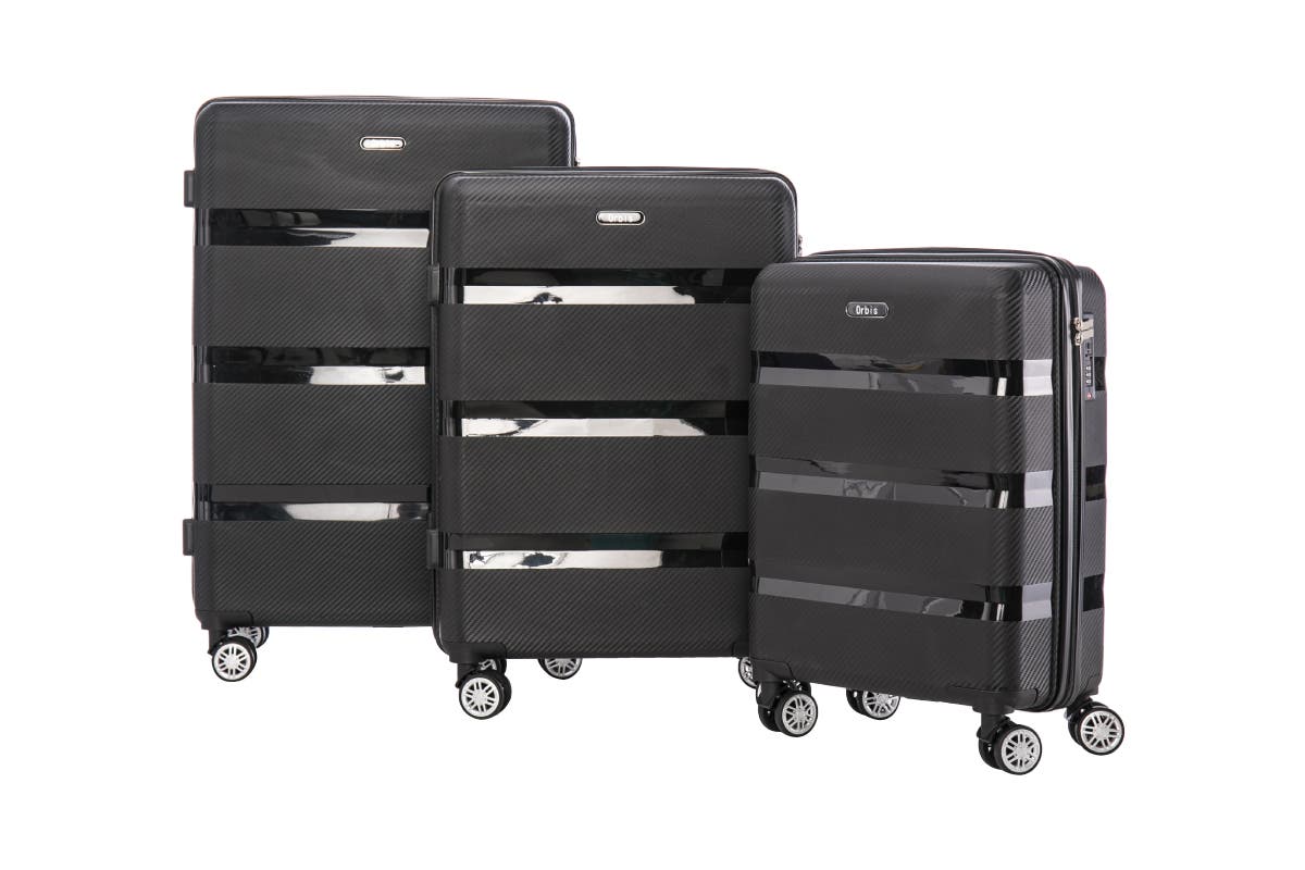 Orbis 3 Piece Java Spinner Luggage Suitcase Set (Black)