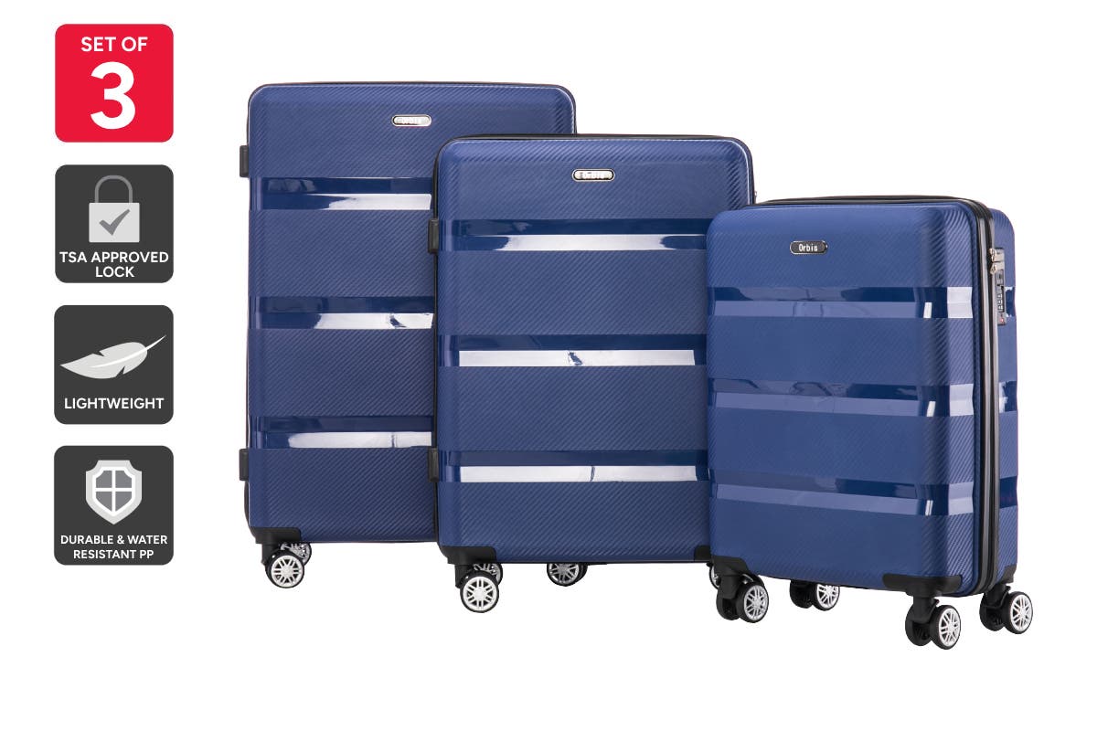 Orbis 3 Piece Java Spinner Luggage Suitcase Set (Navy)