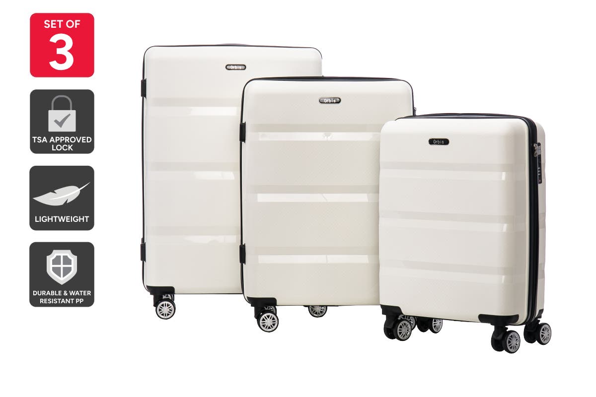 Orbis 3 Piece Java Spinner Luggage Suitcase Set (White)