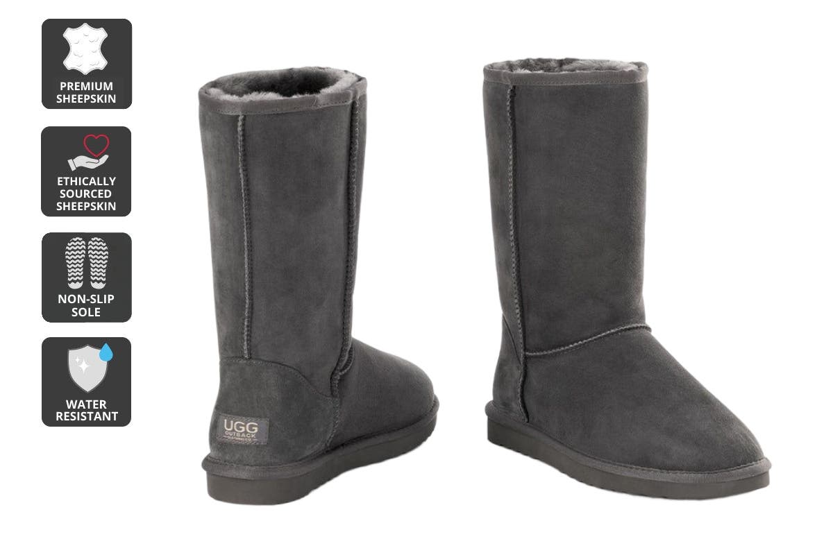 Outback UGG Unisex Premium Double Face Sheepskin Long Classic Boots (Grey)