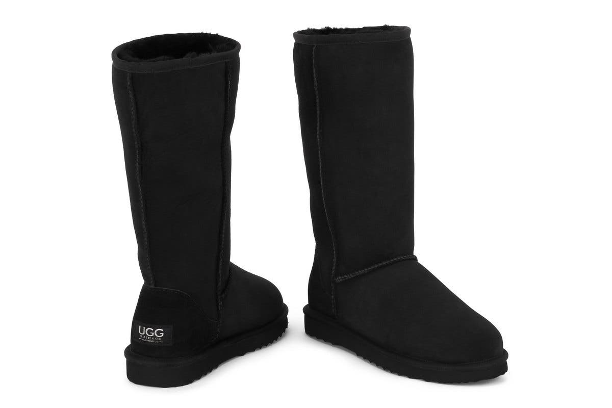 Outback UGG Unisex Premium Double Face Sheepskin Long Classic Boots  - Black