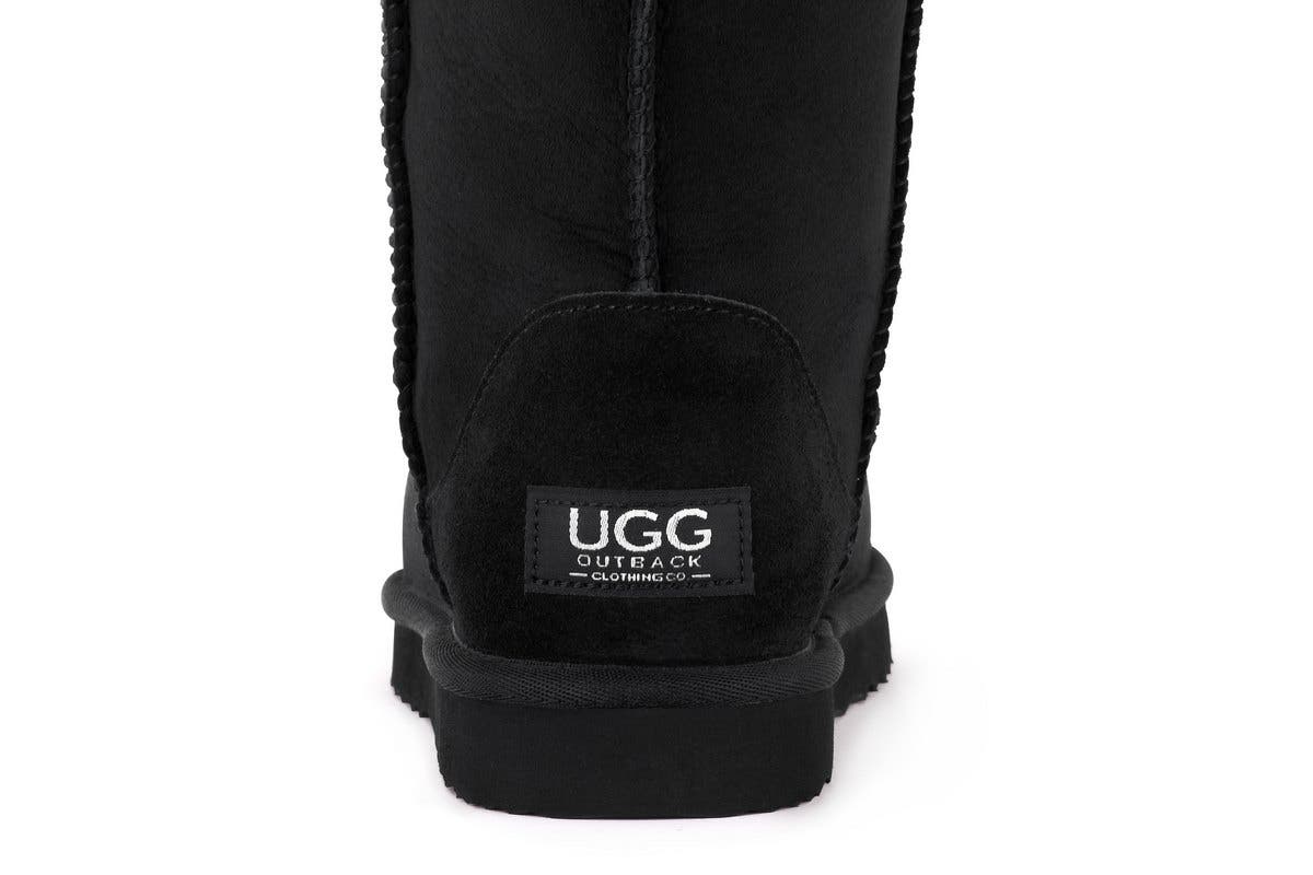 Outback UGG Unisex Premium Double Face Sheepskin Long Classic Boots  - Black