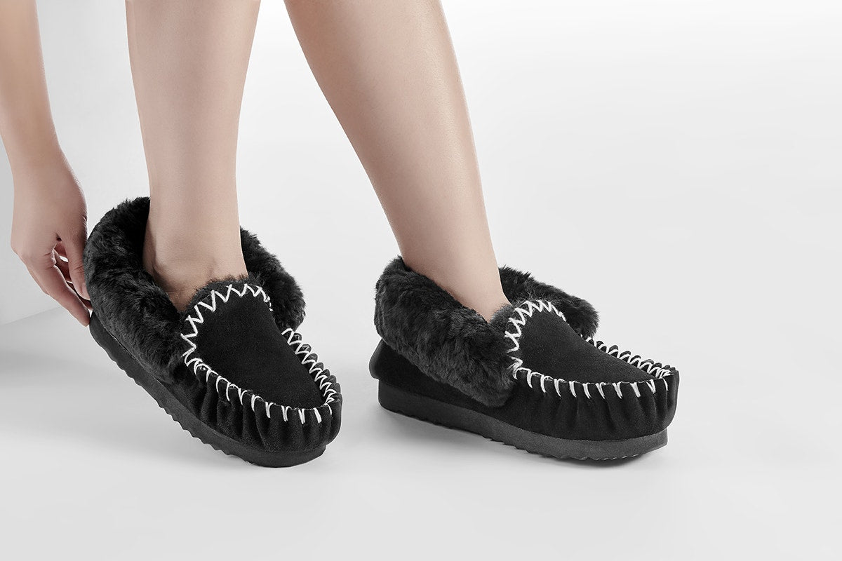 UGG Outback Premium Australian Sheepskin Moccasin Slipper (Black, Size 13M/14W US)