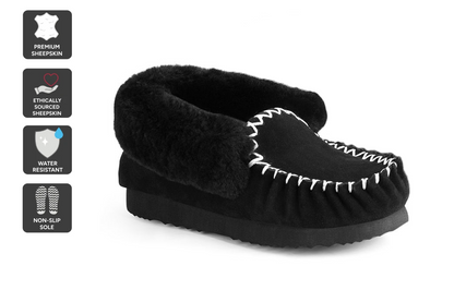UGG Outback Premium Australian Sheepskin Moccasin Slipper (Black, Size 13M/14W US)