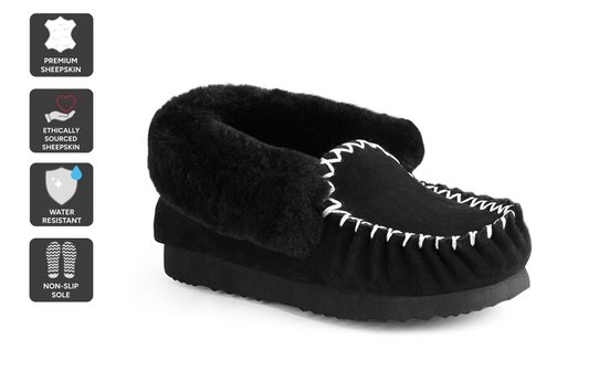 UGG Outback Premium Australian Sheepskin Moccasin Slipper (Black, Size 13M/14W US)