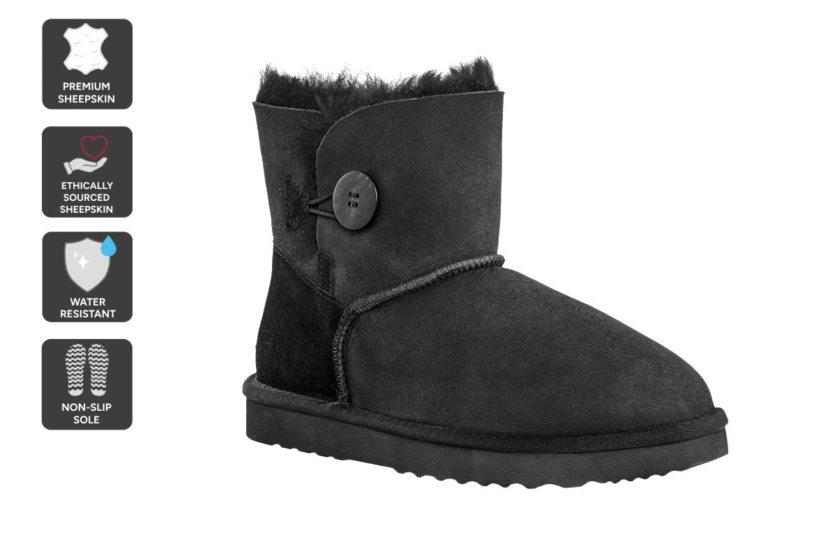 UGG Outback Premium Australian Sheepskin Short Button Boot (Black, Size 13M/14W US)
