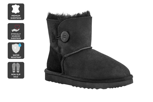 UGG Outback Premium Australian Sheepskin Short Button Boot (Black, Size 13M/14W US)