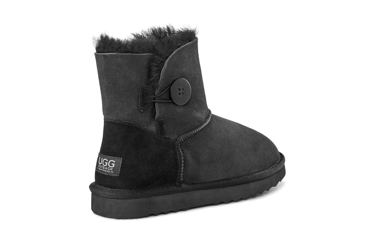 UGG Outback Premium Australian Sheepskin Short Button Boot (Black, Size 13M/14W US)