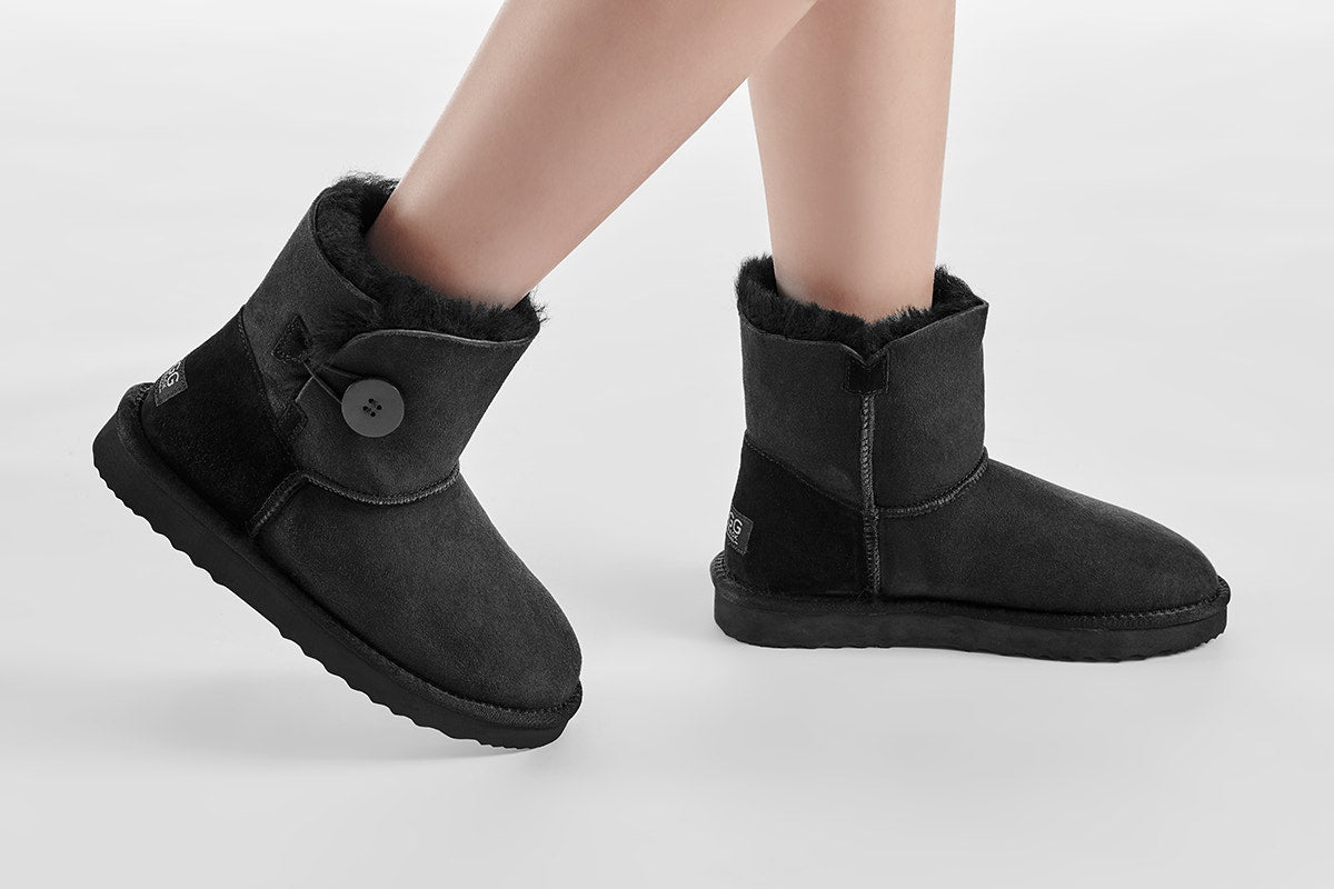 UGG Outback Premium Australian Sheepskin Short Button Boot (Black, Size 13M/14W US)