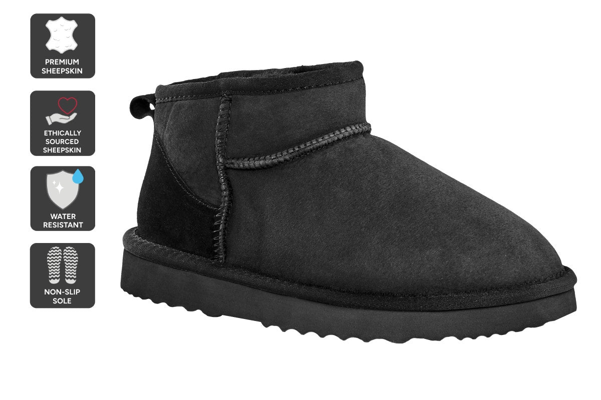 UGG Outback Premium Sheepskin Ultra Mini Boot  - Black; Size 8M/9W US)