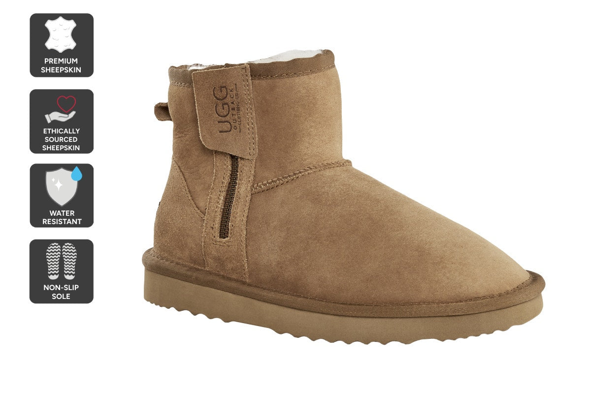 UGG Outback Premium Double Face Sheepskin Zip Classic Boot  - Chestnut; Size 13M/14W US)