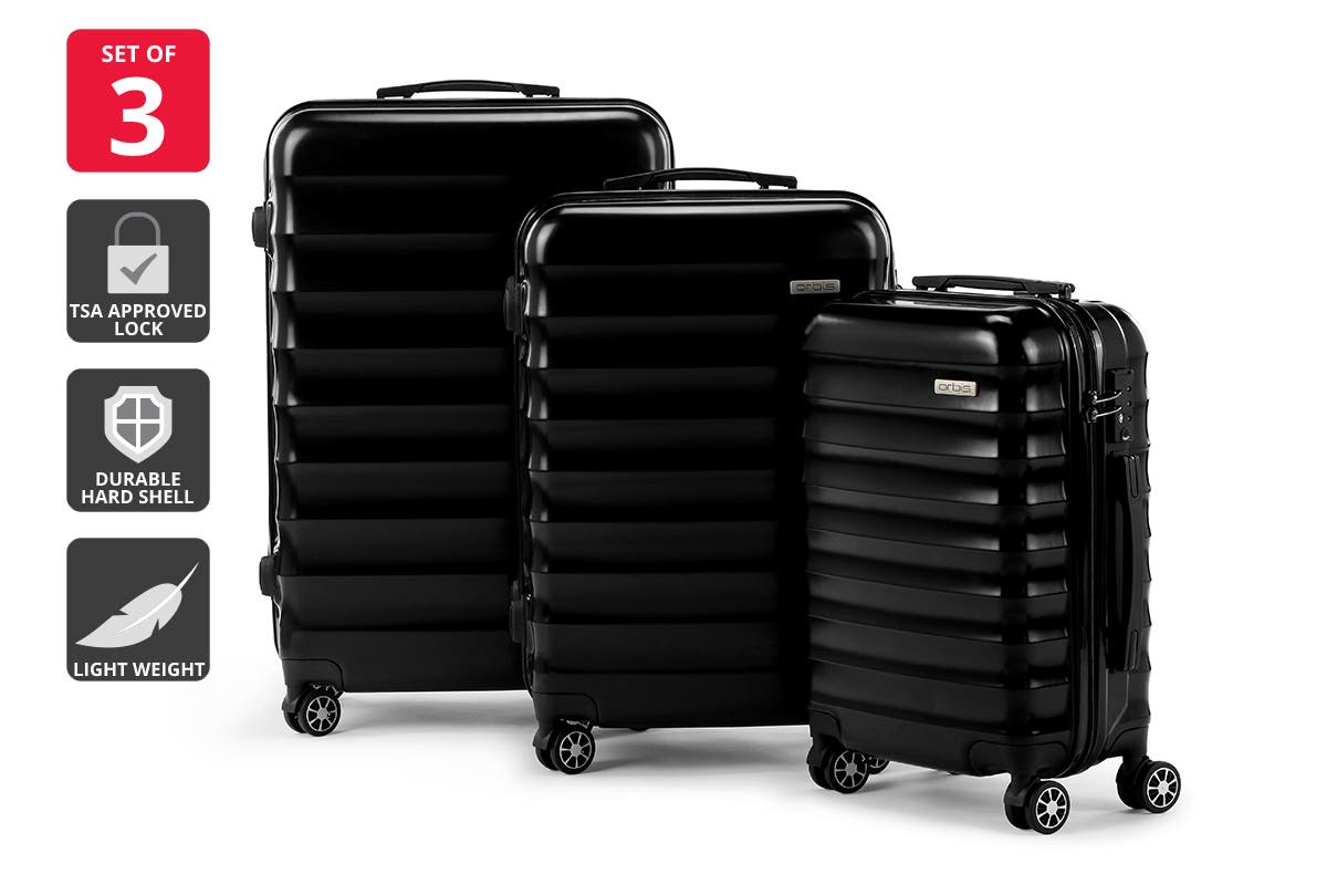 Orbis 3 Piece Capri Spinner Luggage Set  - Black | Auzzi Store