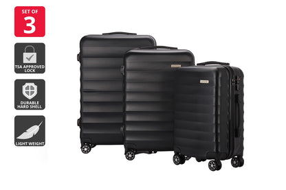 Orbis 3 Piece Capri Spinner Luggage Suitcase Set (Black)