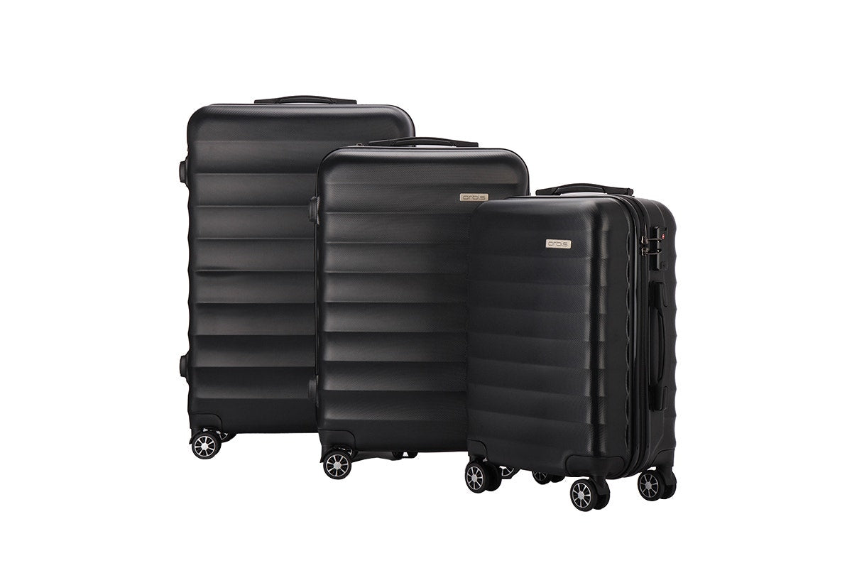 Orbis 3 Piece Capri Spinner Luggage Suitcase Set (Black)