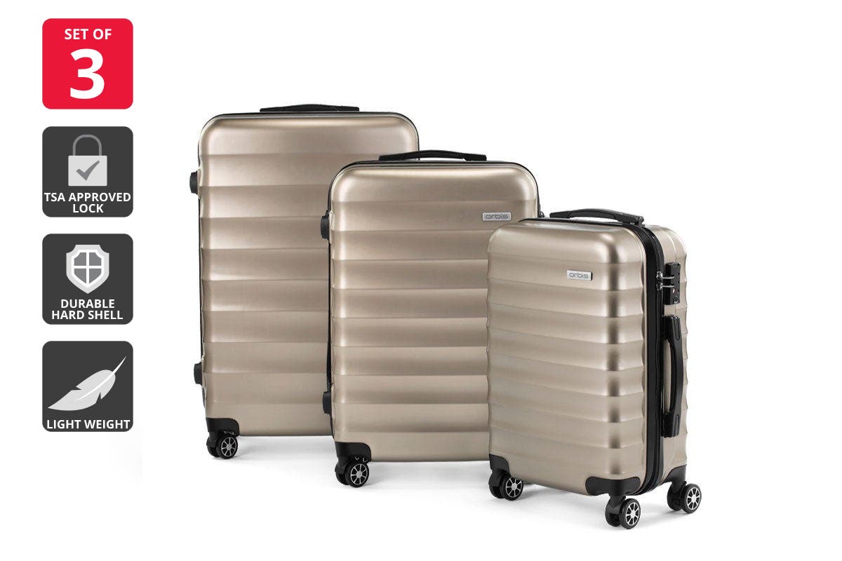 Orbis 3 Piece Capri Spinner Luggage Set - Champagne | Auzzi Store