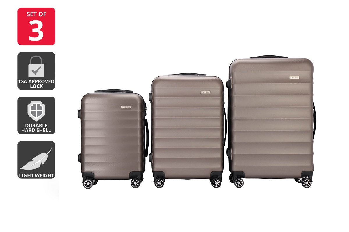 Orbis 3 Piece Capri Spinner Luggage Suitcase Set (Champagne)