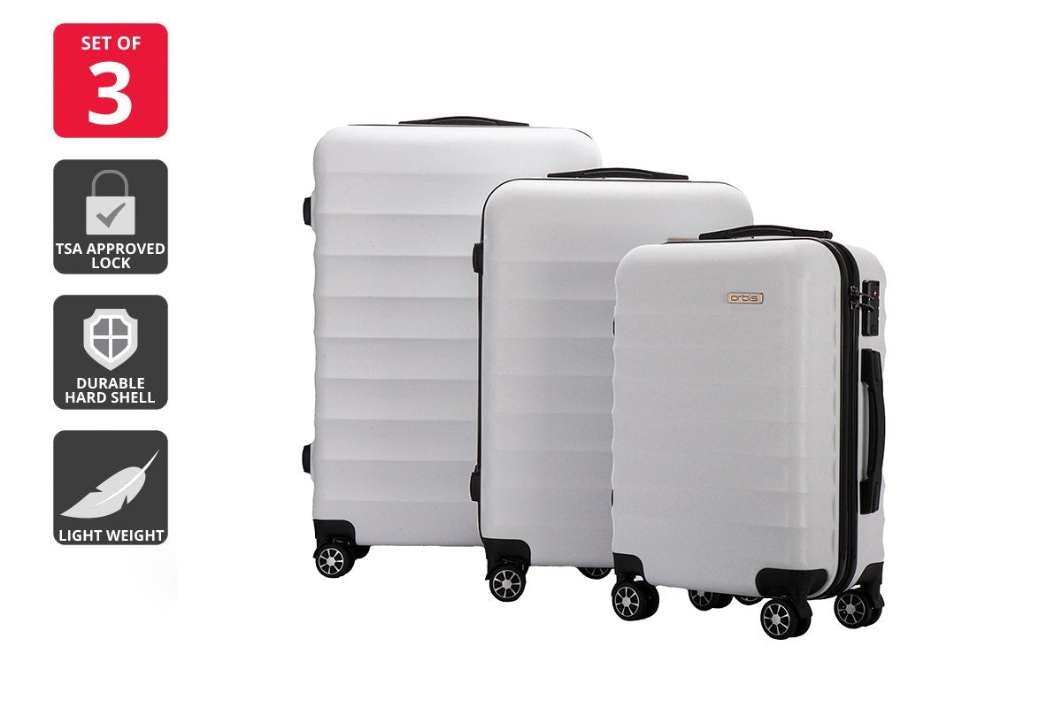 Orbis 3 Piece Capri Spinner Luggage Suitcase Set (White)