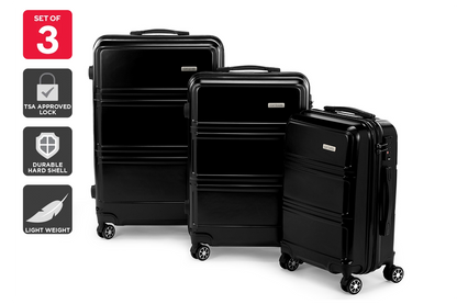 Orbis 3 Piece Kuredu Spinner Luggage Set - Black | Auzzi Store