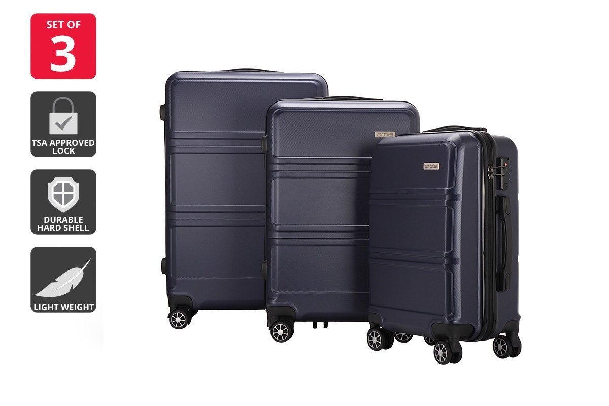 Orbis 3 Piece Kuredu Spinner Luggage Suitcase Set (Midnight Blue)