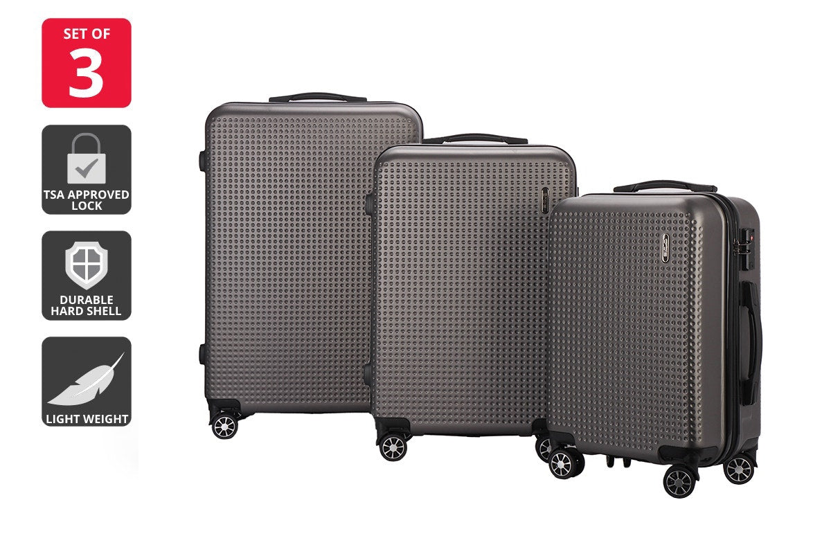 Orbis 3 Piece Malolo Spinner Luggage Suitcase Set (Charcoal)