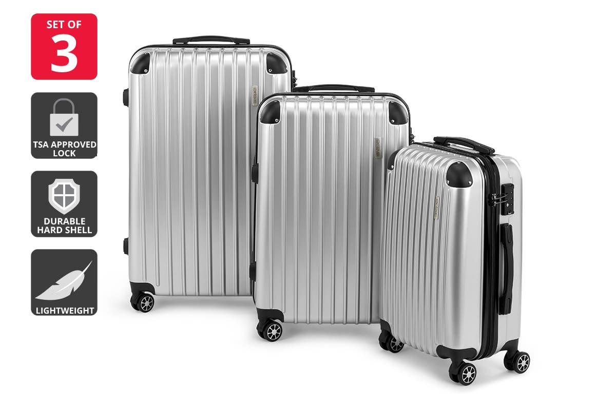 Orbis 3 Piece Tahiti Spinner Luggage Set - Silver | Auzzi Store