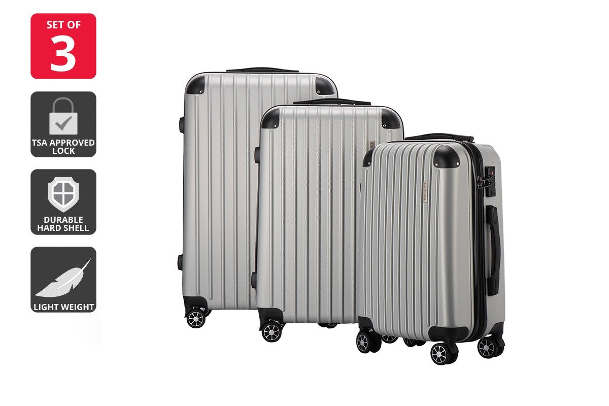 Orbis 3 Piece Tahiti Spinner Luggage Suitcase Set (Silver)