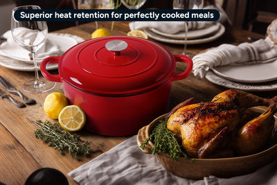 Ovela 5.6L Red Cast Iron Casserole for Hearty Family Meals