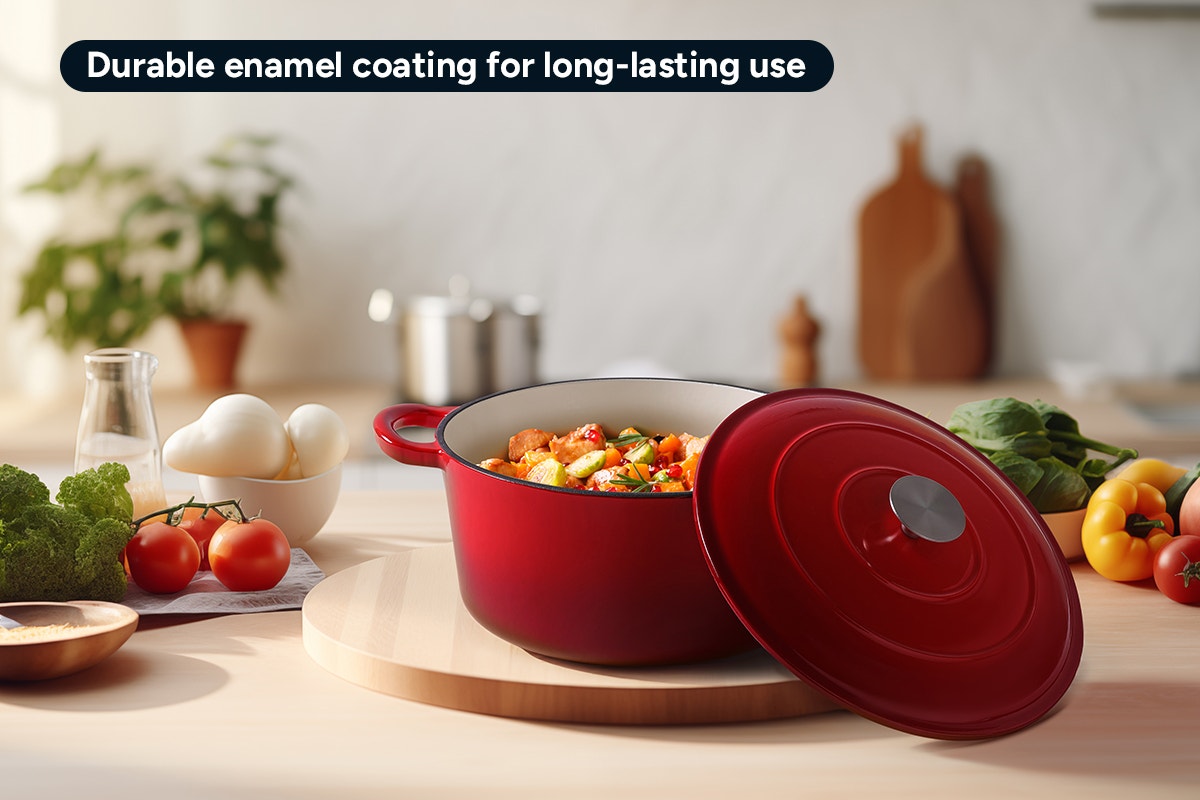 Ovela 5.6L Cast Iron Round Casserole (Red)