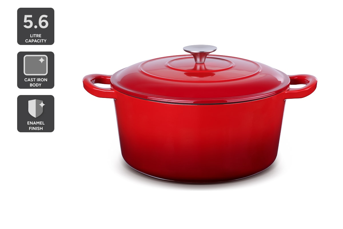 Ovela 5.6L Cast Iron Round Casserole (Red)