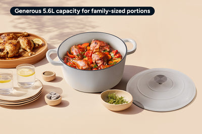 Ovela 5.6L White Cast Iron Round Casserole for Hearty Family Meals