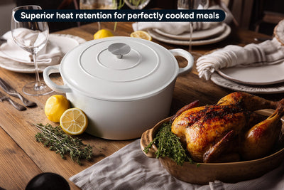 Ovela 5.6L White Cast Iron Round Casserole for Hearty Family Meals