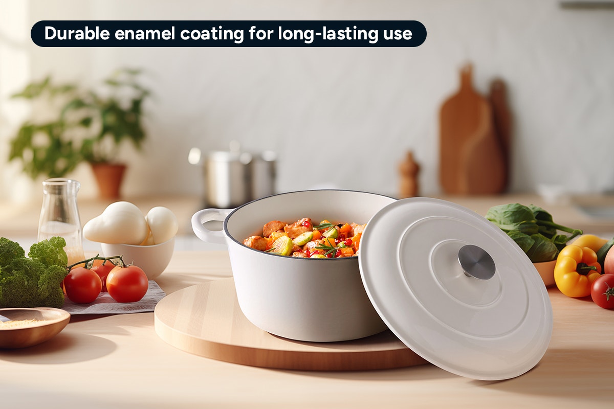 Ovela 5.6L Cast Iron Round Casserole (White)