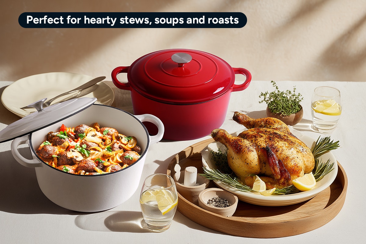 Ovela 5.6L Cast Iron Round Casserole (White)