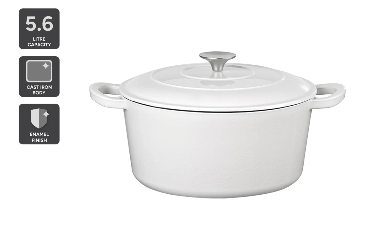 Ovela 5.6L Cast Iron Round Casserole (White)