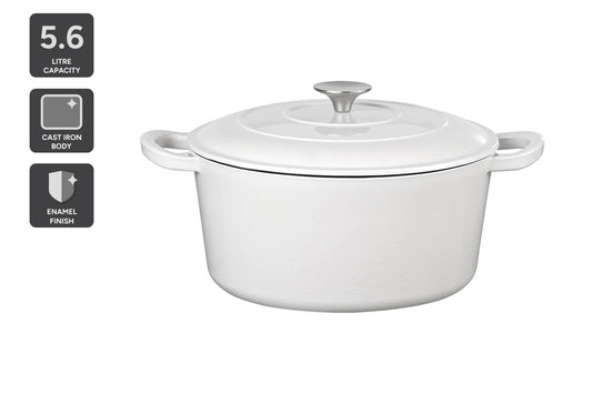 Ovela 5.6L Cast Iron Round Casserole (White)