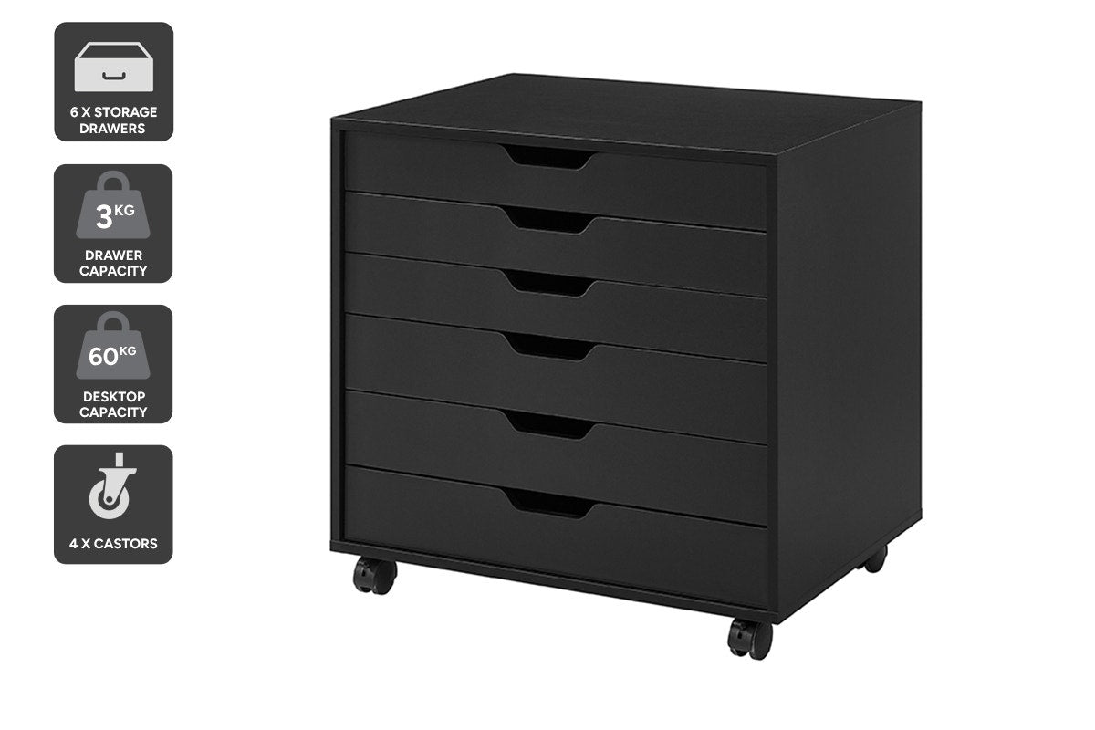 Ovela Alice Wide Mobile Office Drawers (Black)