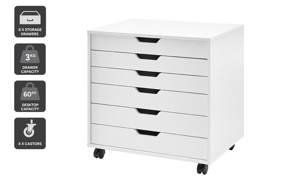 Ovela Alice Wide Mobile Office Drawers (White)