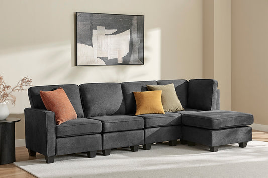 Ovela Atlas 5 Seater Modular Sofa with Reversible Chaise (Dark Grey)