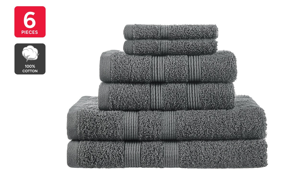 Ovela Avalon 6 Piece 100% Cotton Towel Set (Charcoal)