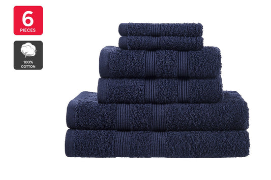 Ovela Avalon 6 Piece 100% Cotton Towel Set (Navy) - Auzzistore