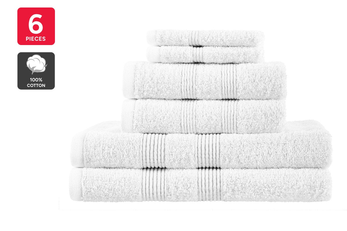 Ovela Avalon 6 Piece 100% Cotton Towel Set - White