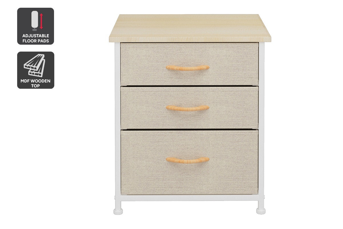 Ovela 3 Drawer Nightstand Bedside Table - Beige