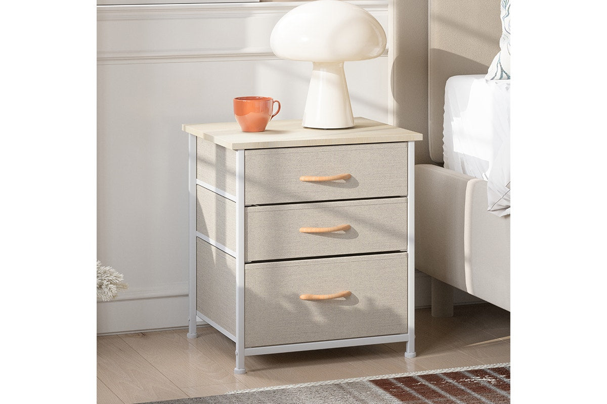 Ovela 3 Drawer Nightstand Bedside Table - Beige