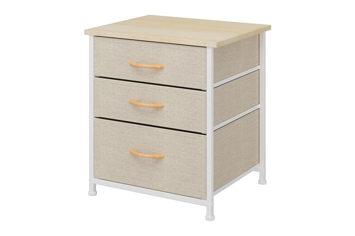 Ovela 3 Drawer Nightstand Bedside Table - Beige