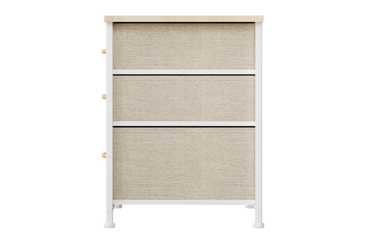 Ovela 3 Drawer Nightstand Bedside Table - Beige